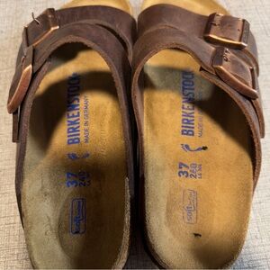 Birkenstock Brown Leather Two-Strap Sandals with Buckles